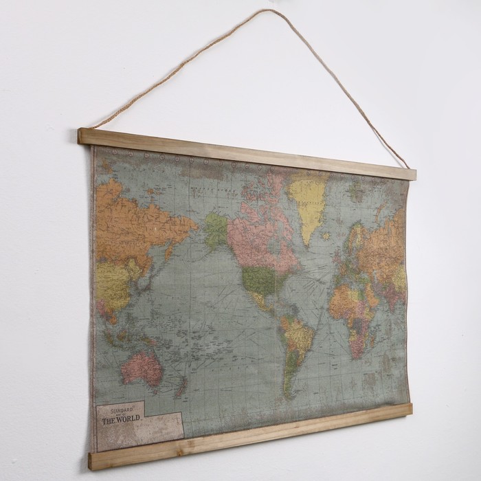 Панно подвесное «Карта мира», цветное, прямоугольное, 62х94 см