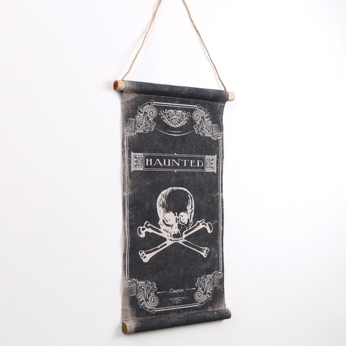 Панно подвесное с черепом Haunted, чёрно-белое, прямоугольное, 36х62 см