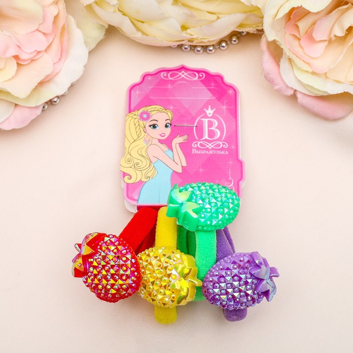 Резинка для волос "Переливашка" набор 4 шт клубничка