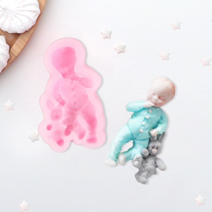 Молд 9,1х5,4х2,1 см "Мальчик и зайчик", цвет розовый