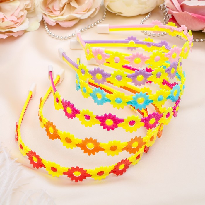 Ободок для волос "Цветы" 1,6 см ромашки, микс