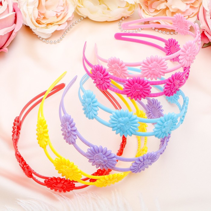 Ободок для волос "Цветы" 3 см бабочки ромашки, микс