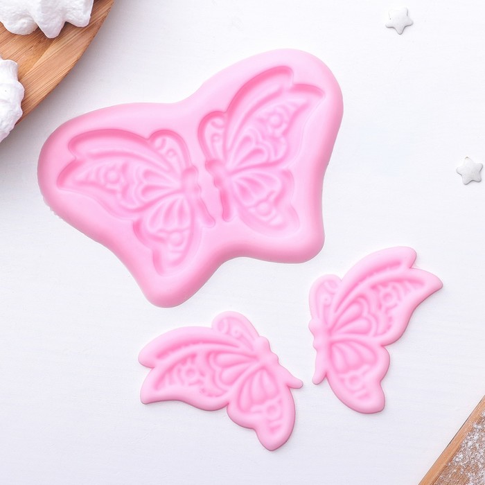 Молд, 3 части, 10,5х7,3х0,3 см "Бабочка", цвет розовый