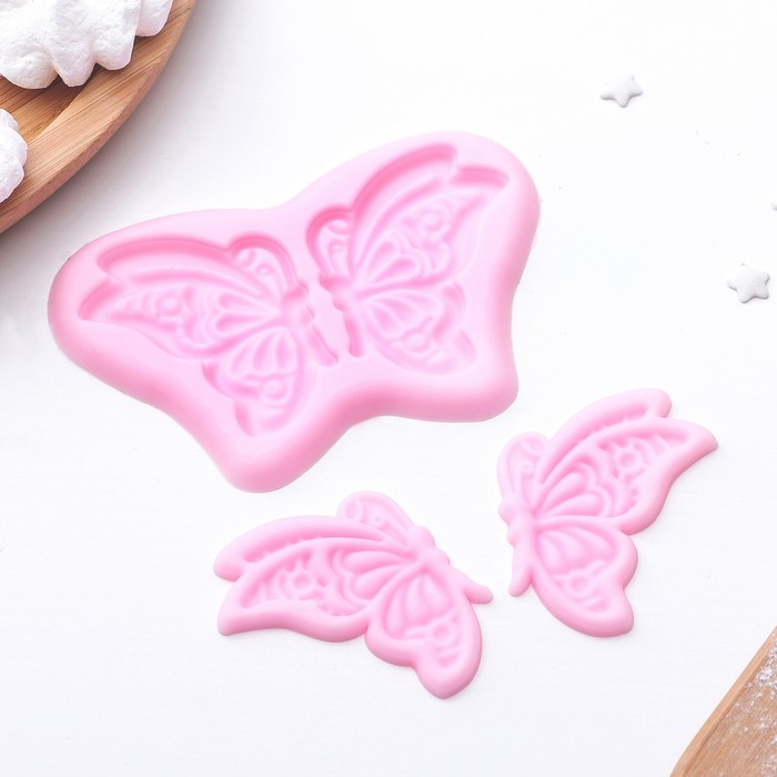 Молд, 3 части, 10,5х7,3х0,3 см "Бабочка", цвет розовый