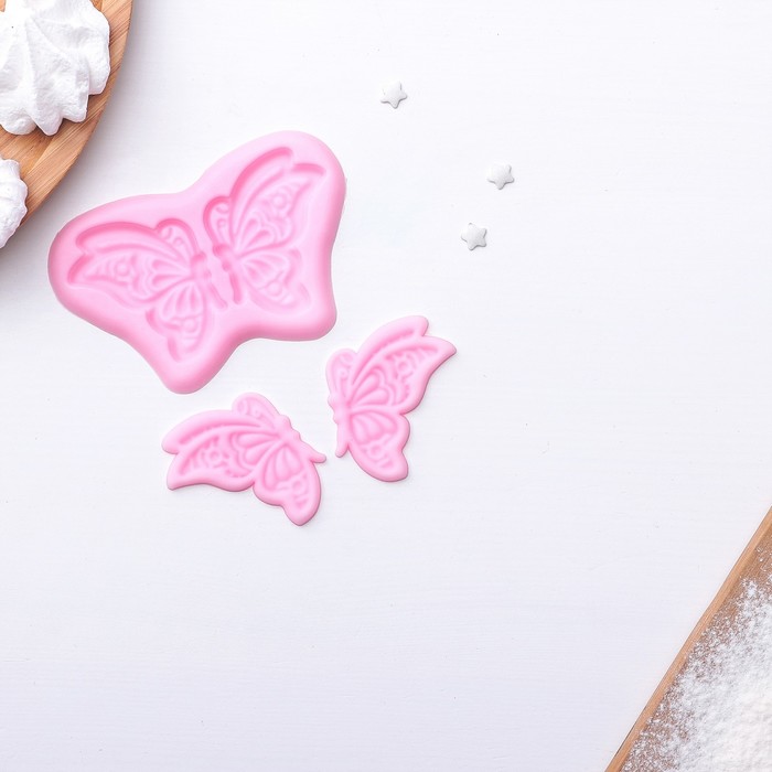 Молд, 3 части, 10,5х7,3х0,3 см "Бабочка", цвет розовый