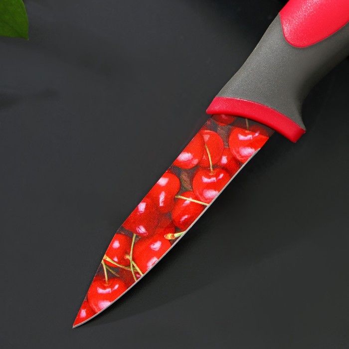 фото Нож кухонный с антиналипающим покрытием доляна «вишенки», лезвие 8 см
