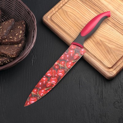 Нож кухонный с антиналипающим покрытием Доляна «Вишенки», лезвие 20 см