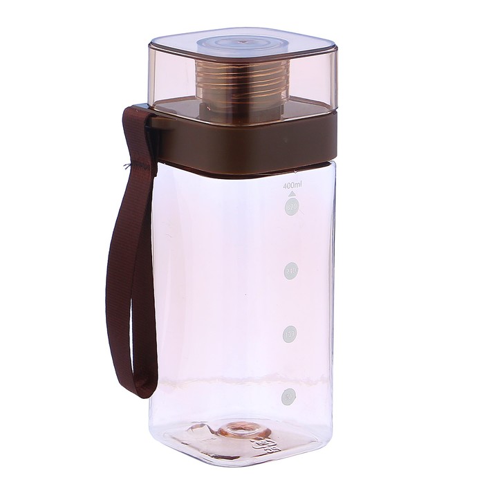 Бутылка для воды 400 мл, спортивная, прямая, на ремешке, микс, 5.5х16 см