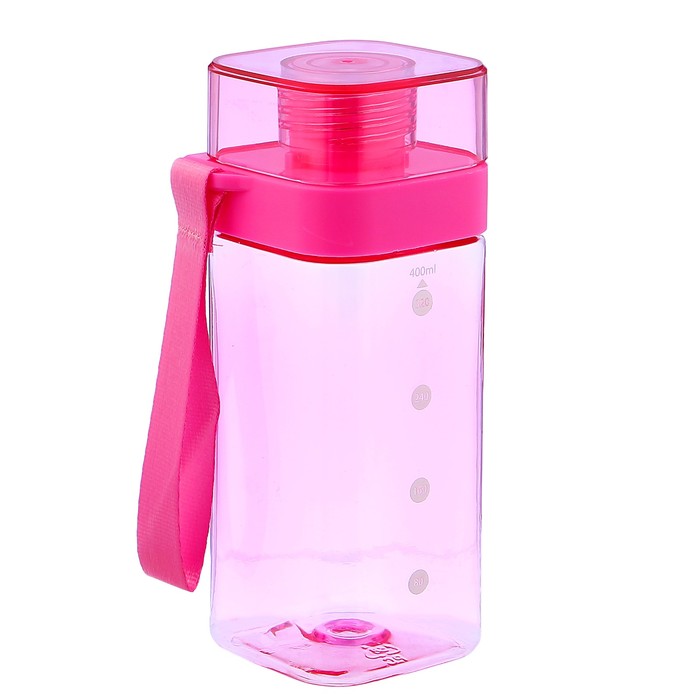 Бутылка для воды 400 мл, спортивная, прямая, на ремешке, микс, 5.5х16 см