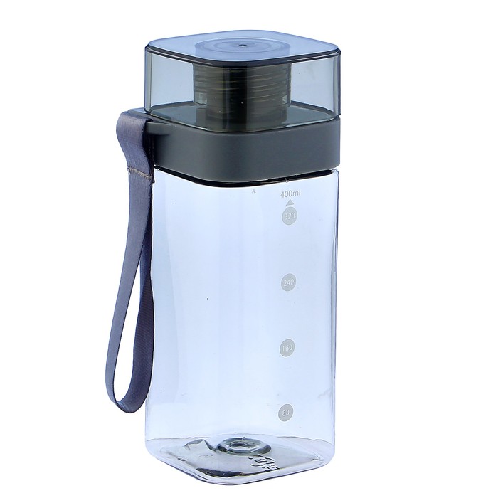 Бутылка для воды 400 мл, спортивная, прямая, на ремешке, микс, 5.5х16 см