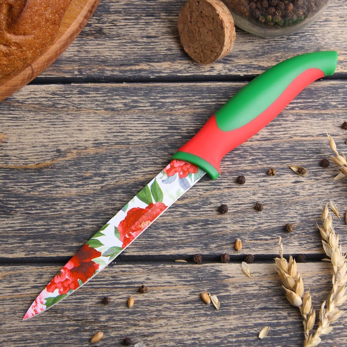 Нож с антиналипающим покрытием 12 см "Розы"