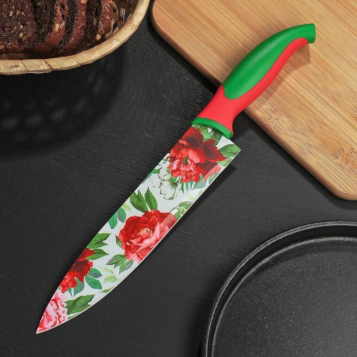 Нож с антиналипающим покрытием 20 см "Розы"