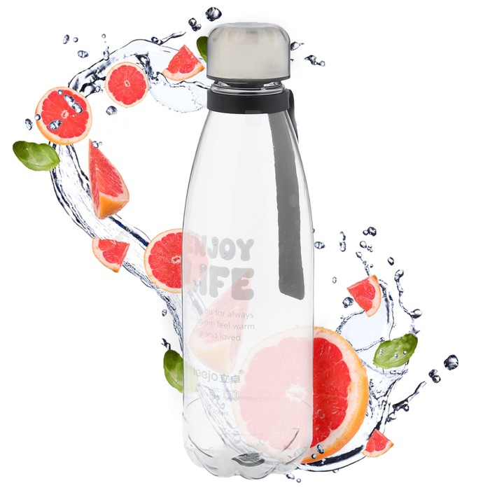 Бутылка для воды 750 мл Enjoy life, спортивная, на ремешке, прозрачная, микс, 7х25 см