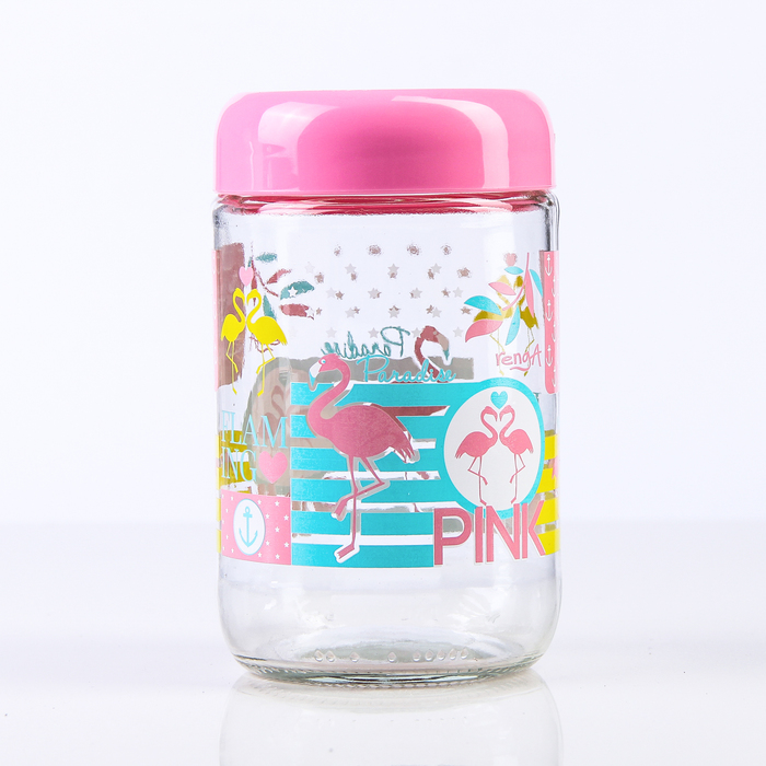 Банка для сыпучих продуктов 660 мл "Фламинго", цвета МИКС