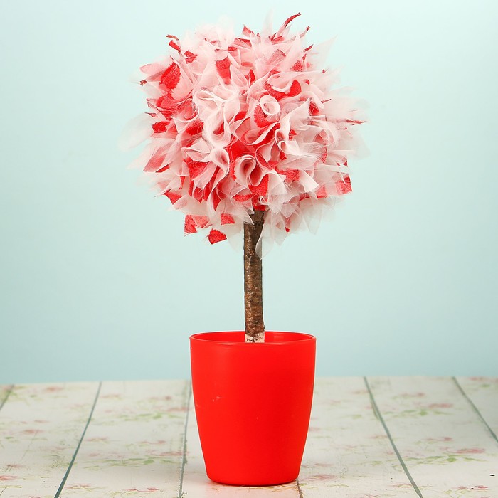 Топиарий «Заря», бело-красный, ручная работа, 25 см, микс