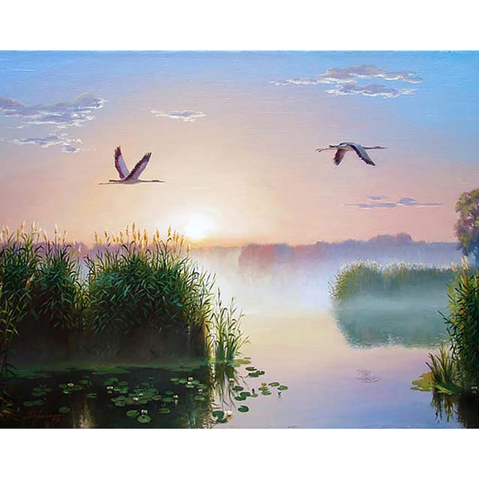 Картина стразами "Аисты на рассвете"
