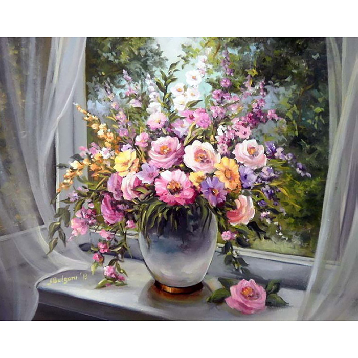 Картина стразами "Цветы на подоконнике"