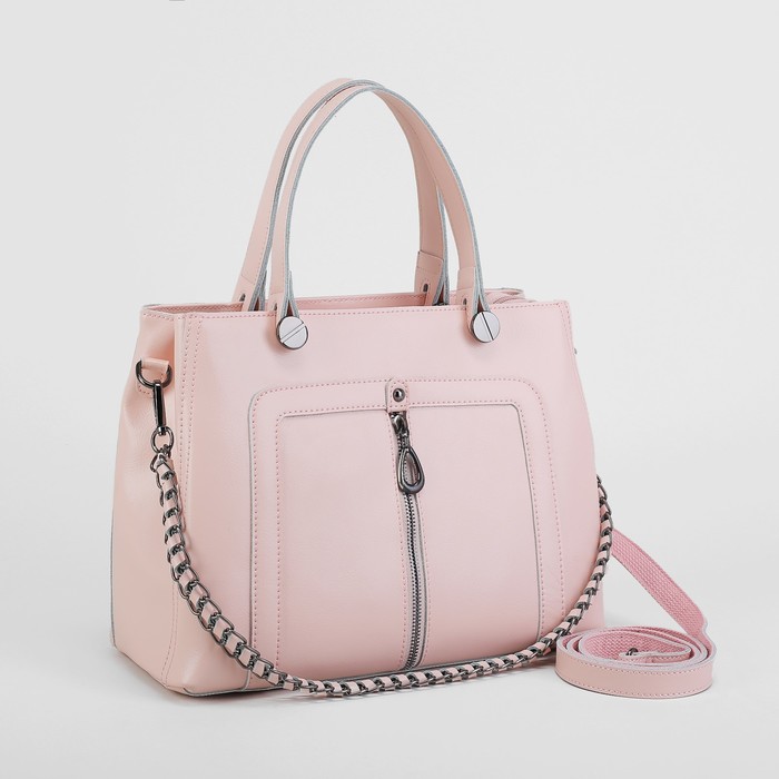 Сумка женская, отдел с перегородкой на молнии, 2 наружных кармана, длинный ремень, цвет розовый