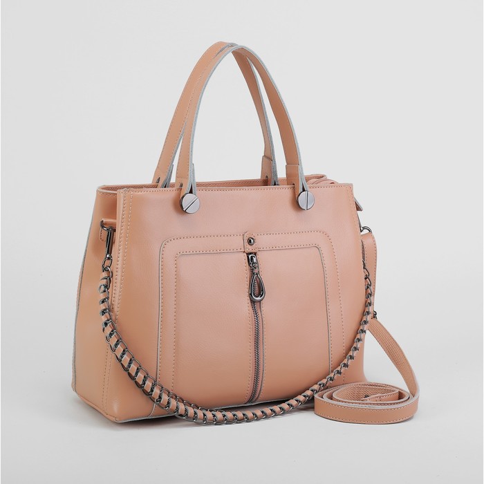 Сумка женская, отдел с перегородкой на молнии, 2 наружных кармана, длинный ремень, цвет пудровый