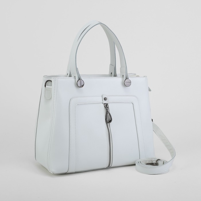 Сумка женская, отдел с перегородкой на молнии, 2 наружных кармана, длинный ремень, цвет белый