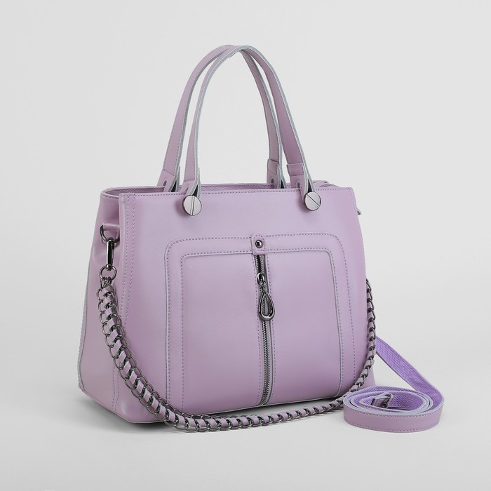 Сумка женская, отдел с перегородкой на молнии, 2 наружных кармана, длинный ремень, цвет сиреневый