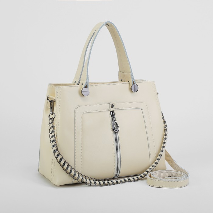 Сумка женская, отдел с перегородкой на молнии, 2 наружных кармана, длинный ремень, цвет молочный