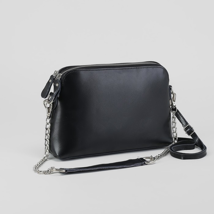 Сумка женская, 2 отдела на молниях, наружный карман, длинный ремень, цвет чёрный