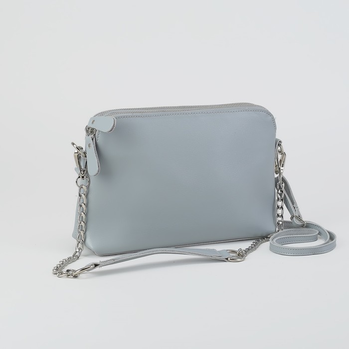 Сумка женская, 2 отдела на молниях, наружный карман, длинный ремень, цвет серый