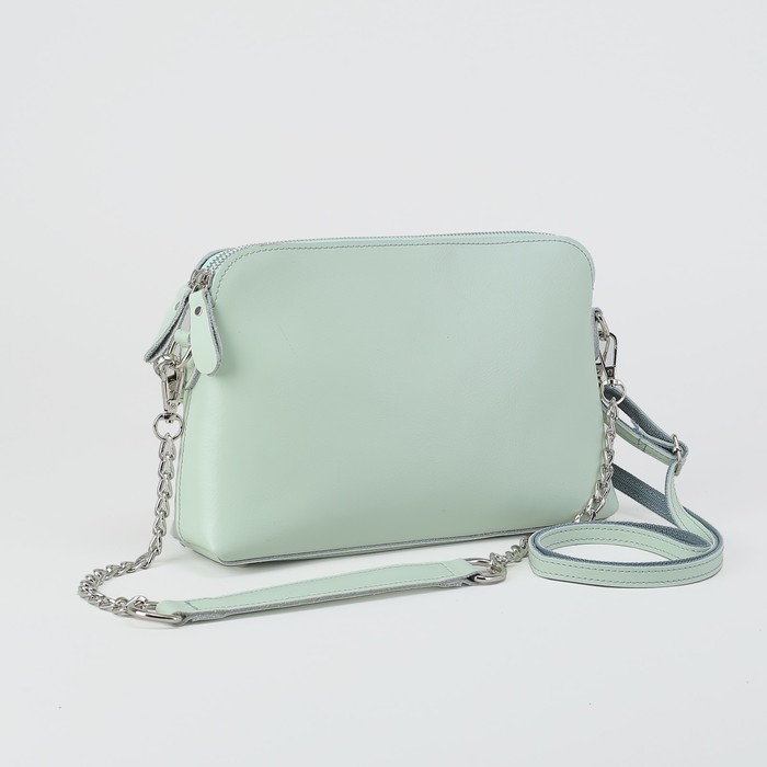 Сумка женская, 2 отдела на молниях, наружный карман, длинный ремень, цвет мятный