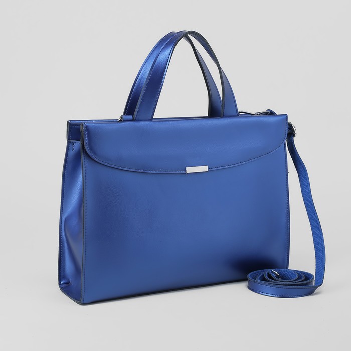 Сумка женская, отдел на молнии, 2 наружных кармана, длинный ремень, цвет синий