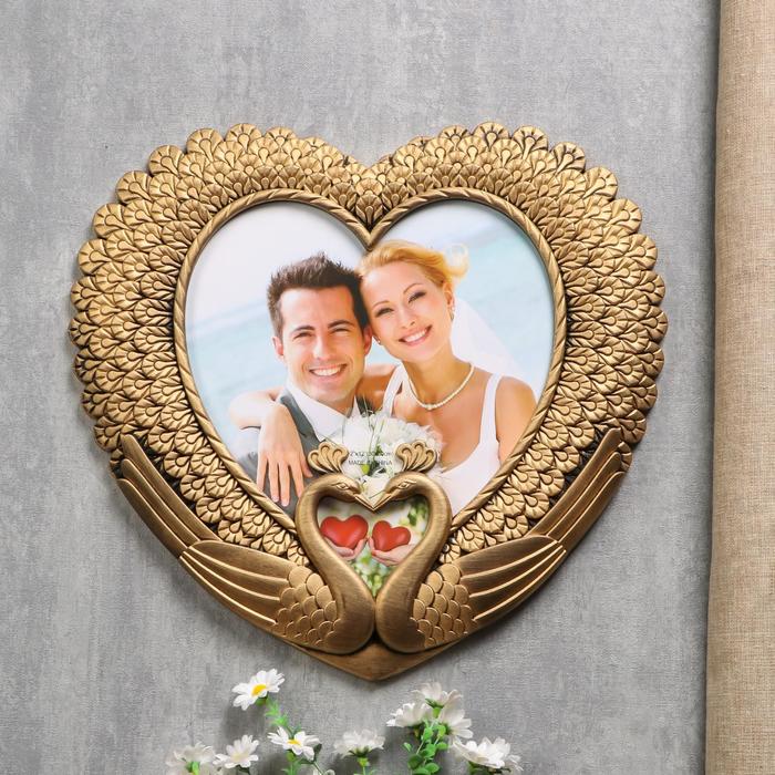 Фоторамка пластик 30х30 см "Павлины. Сердце" золото 39х42 см