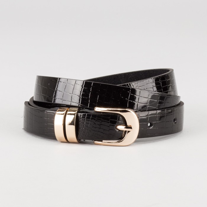 Ремень женский "Кейт", винт, пряжка и хомут под золото, цвет чёрный