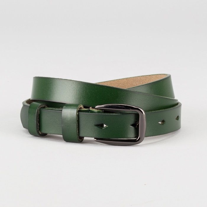 Ремень женский "Сабина", гладкий, винт, пряжка тёмный металл, цвет зелёный