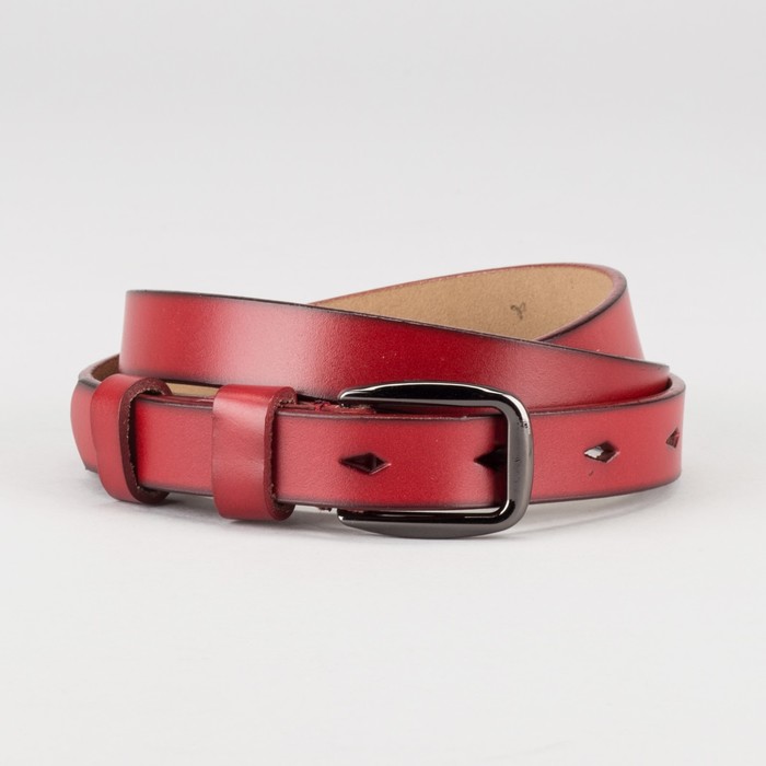 Ремень женский "Сабина", гладкий, винт, пряжка тёмный металл, цвет красный