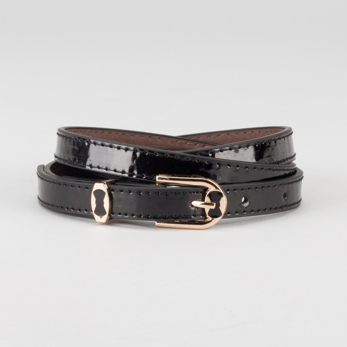 Ремень женский "Теона", пряжка и хомут под золото, 2 строчки, цвет чёрный