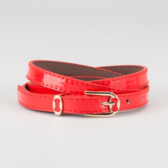 Ремень женский "Теона", пряжка и хомут под золото, 2 строчки, цвет красный