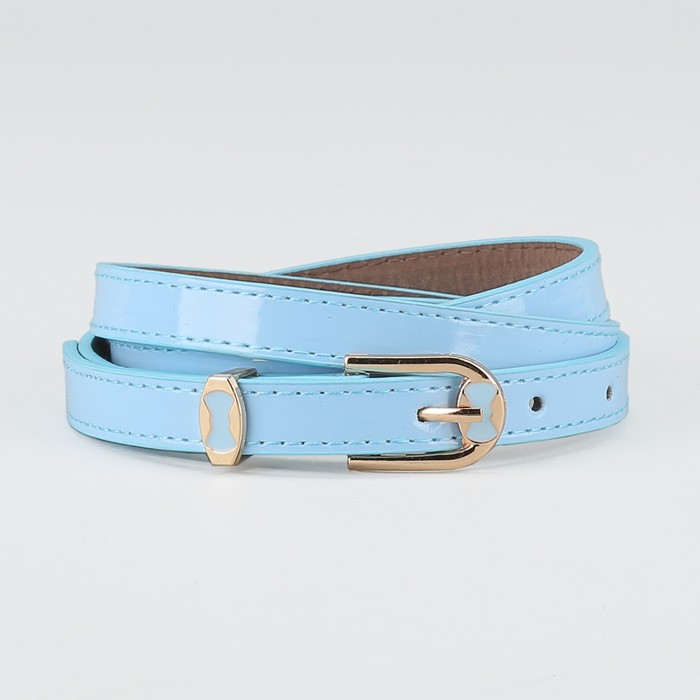 Ремень женский "Теона", пряжка и хомут под золото, 2 строчки, цвет голубой