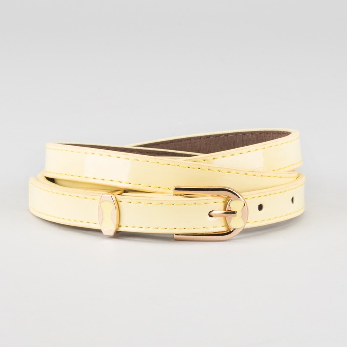 Ремень женский "Теона", пряжка и хомут под золото, 2 строчки, цвет жёлтый