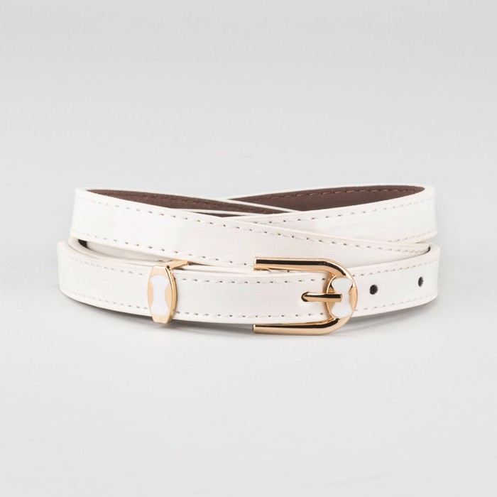 Ремень женский "Теона", пряжка и хомут под золото, 2 строчки, цвет белый