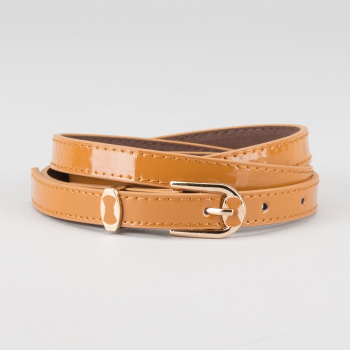 Ремень женский "Теона", пряжка и хомут под золото, 2 строчки, цвет коричневый