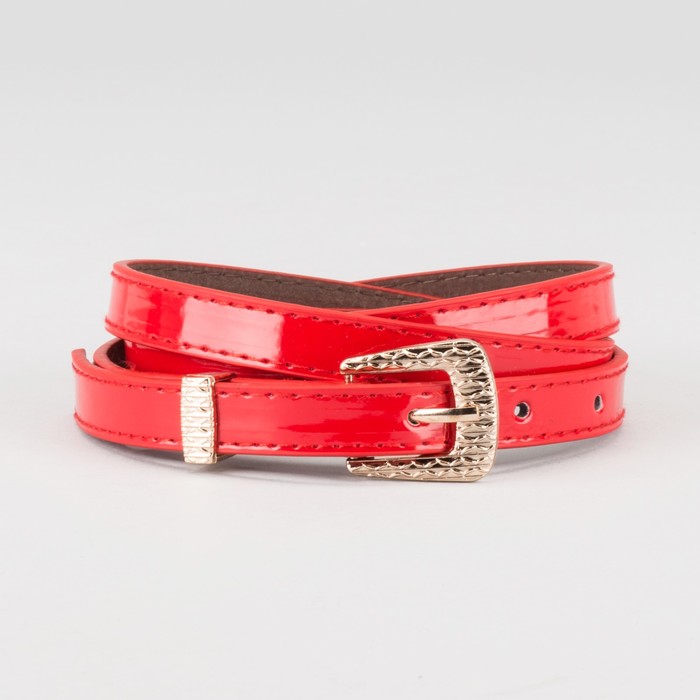 Ремень женский "Алия", пряжка и хомут под золото, 2 строчки, цвет красный