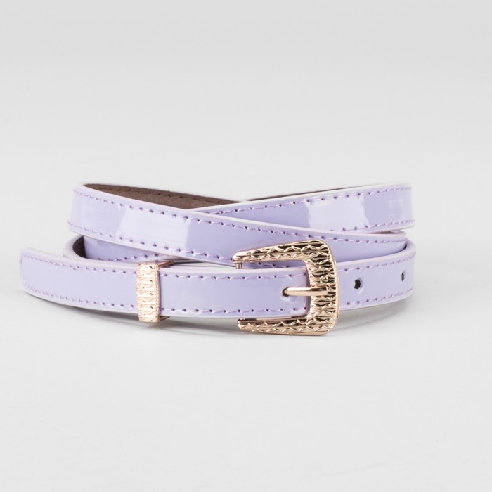 Ремень женский "Алия", пряжка и хомут под золото, 2 строчки, цвет сиреневый