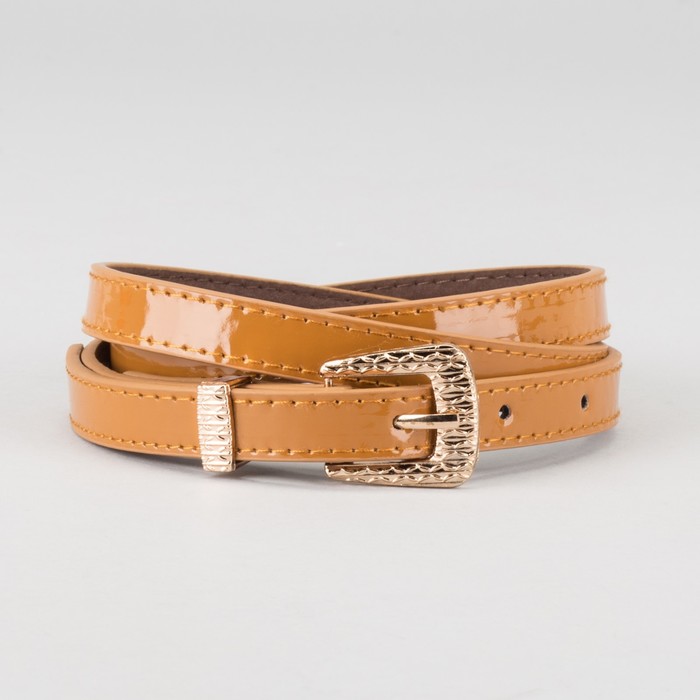 Ремень женский "Алия", пряжка и хомут под золото, 2 строчки, цвет коричневый