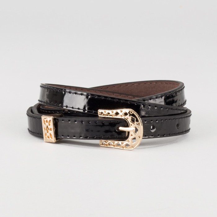 Ремень женский "Аманда", пряжка и хомут под золото, 2 строчки, цвет чёрный