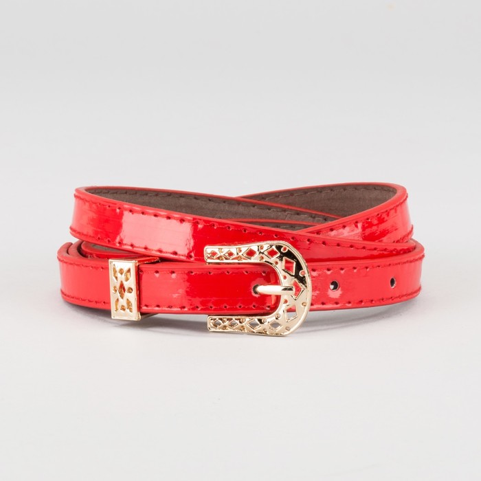 Ремень женский "Аманда", пряжка и хомут под золото, 2 строчки, цвет красный