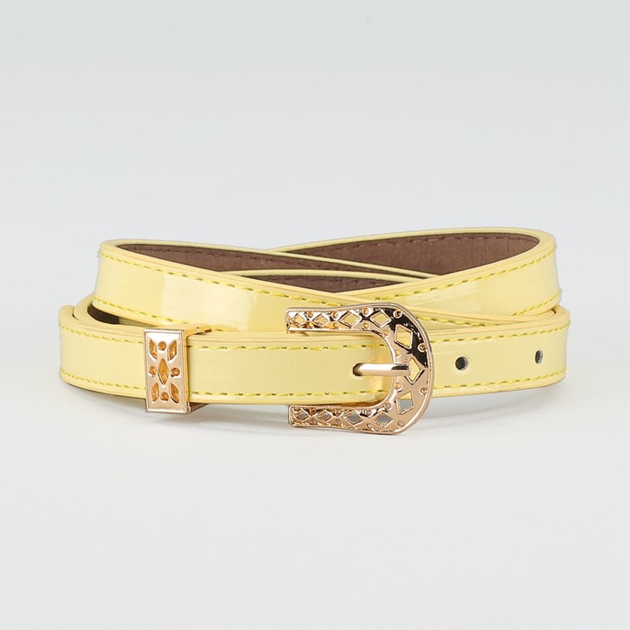 Ремень женский "Аманда", пряжка и хомут под золото, 2 строчки, цвет жёлтый