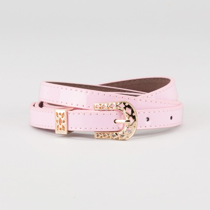 Ремень женский "Аманда", пряжка и хомут под золото, 2 строчки, цвет розовый
