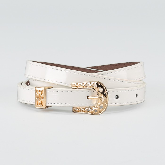 Ремень женский "Аманда", пряжка и хомут под золото, 2 строчки, цвет белый