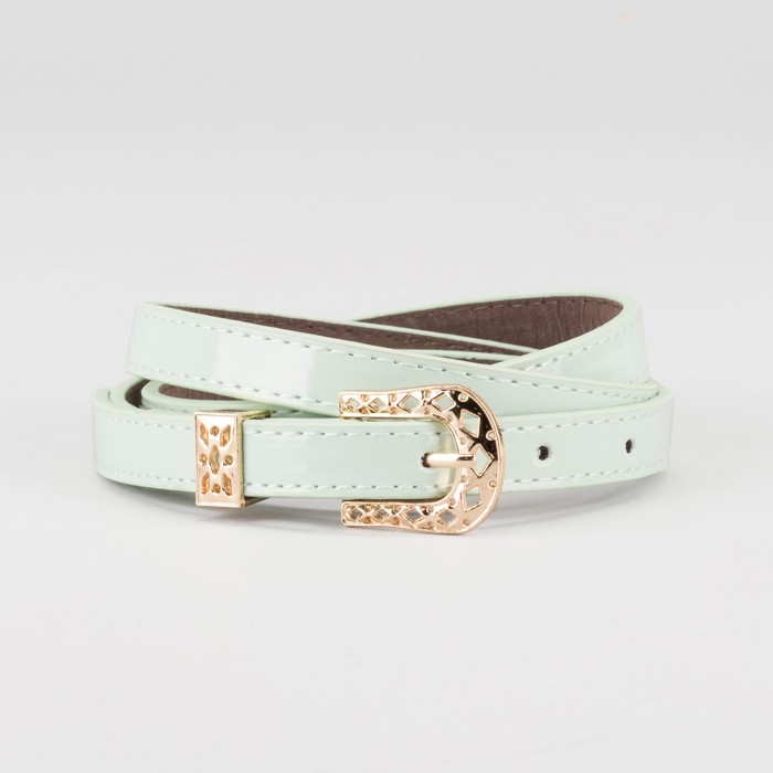 Ремень женский "Аманда", пряжка и хомут под золото, 2 строчки, цвет мятный