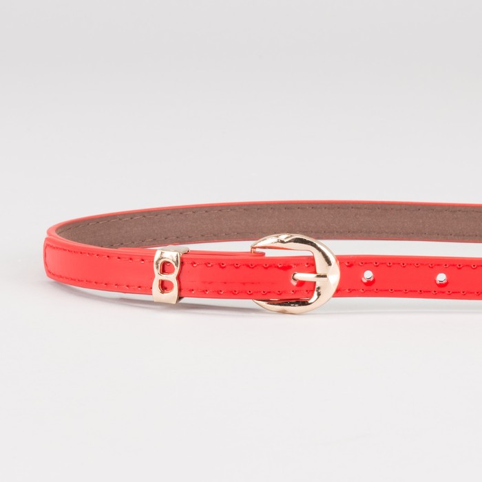 Ремень женский "Лилия", пряжка и хомут под золото, 2 строчки, цвет красный